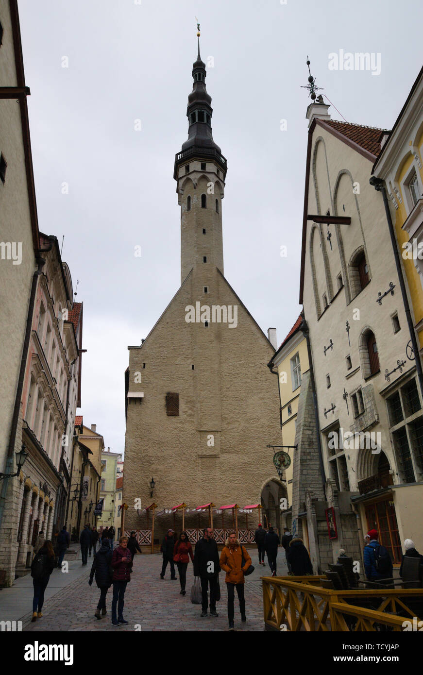 Church steeple in the old town in Tallinn, Estonia Stock Photo