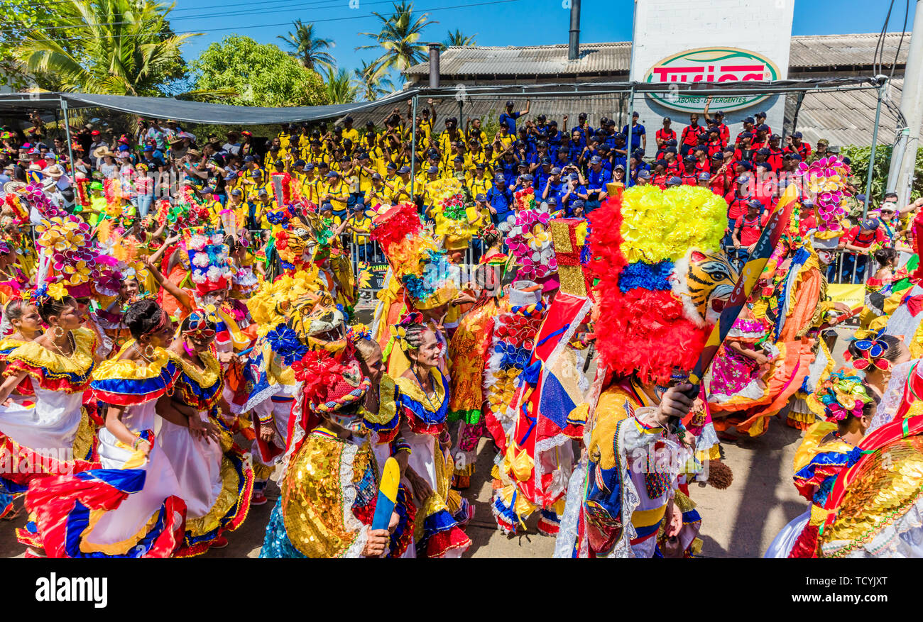 Barranquilla , Colombia  - February 25, 2017 : people participating at the parade of the carnival festival of  Barranquilla Atlantico Colombia Stock Photo