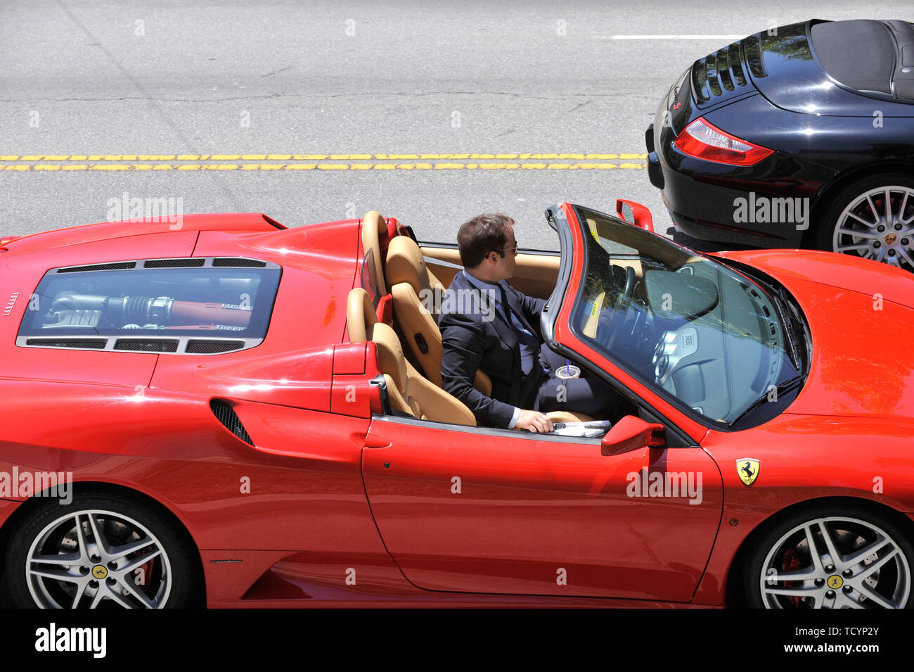 LOS ANGELES, CA. June 05, 2008: **EXCLUSIVE** Actor Jeremy Piven filming a scene from 'Entourage' on the streets of Los Angeles. Piven, who plays agent Ari Gold in the series, was driving a $250,000 Ferrari F430 Spider for the scene. © 2008 Paul Smith / Featureflash Stock Photo