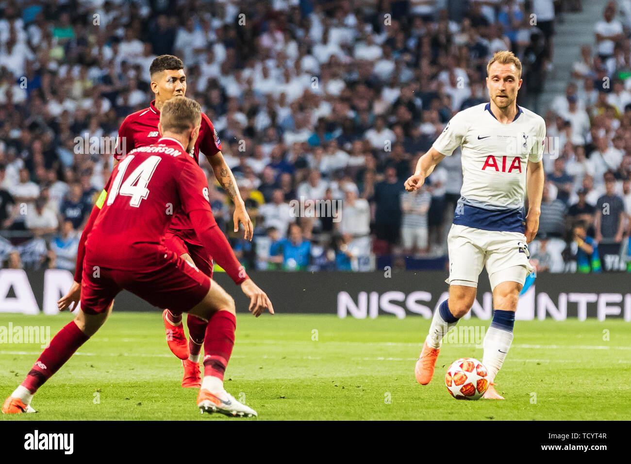 1 june 2019 Madrid, Spain Soccer Champions League Final: Tottenham Hotspur v Liverpool   l+r Jordan Henderson(liverpool FC) and Christian Eriksen (Tottenham Hotspur) Stock Photo