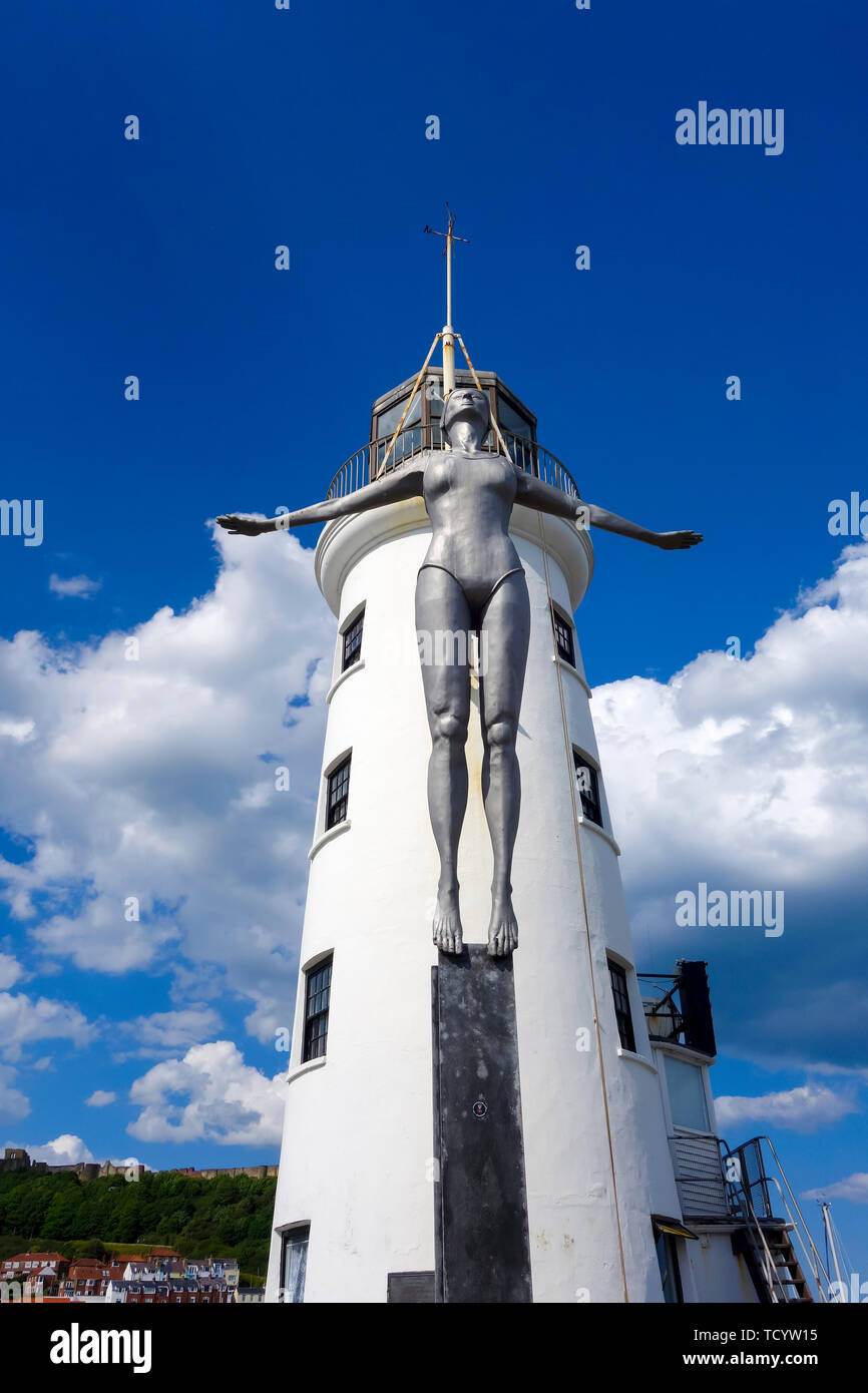 View of the lighthouse and diving belle at the south bay scarbourough