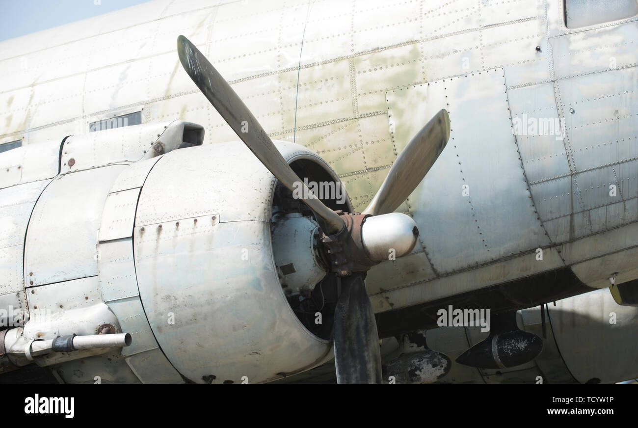 Aircraft propeller detail. Airscrew of plane. Rotation and swirling