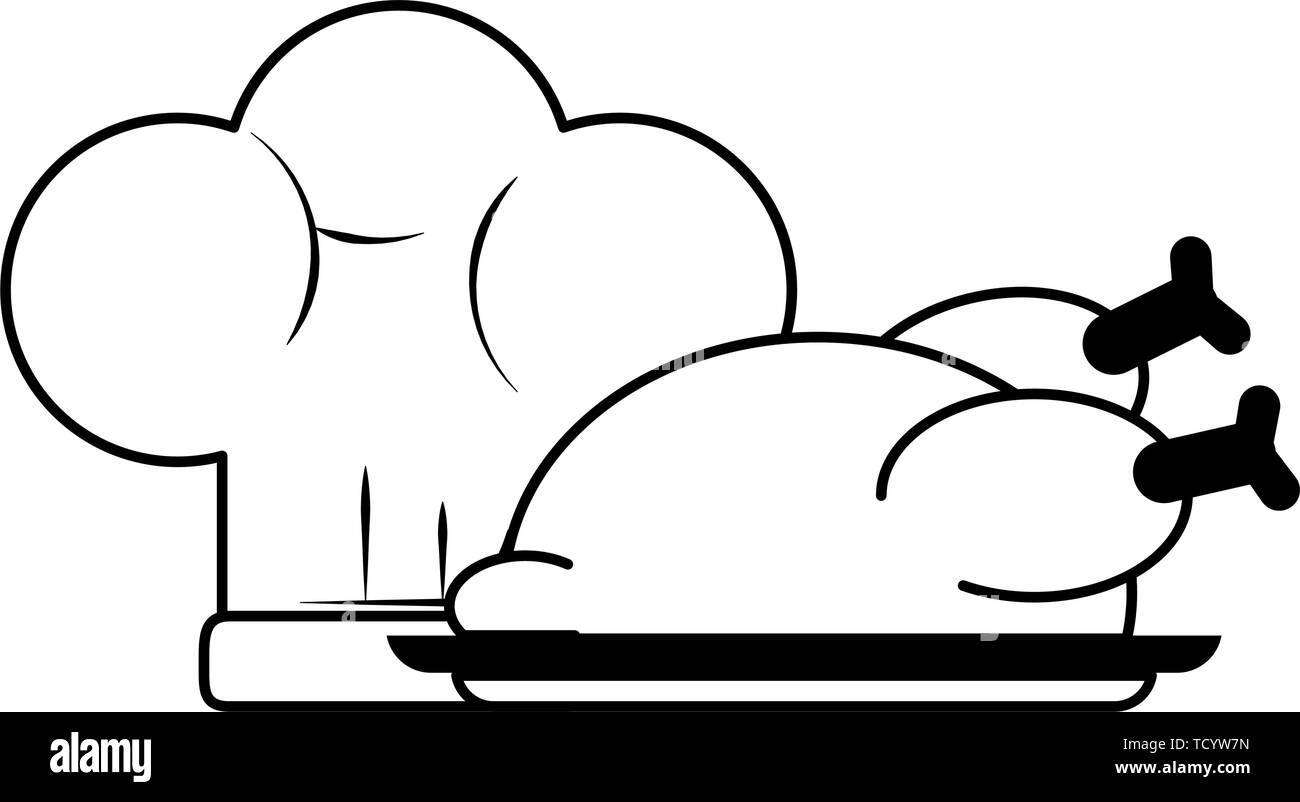 restaurant food and cuisine cartoons in black and white Stock Vector