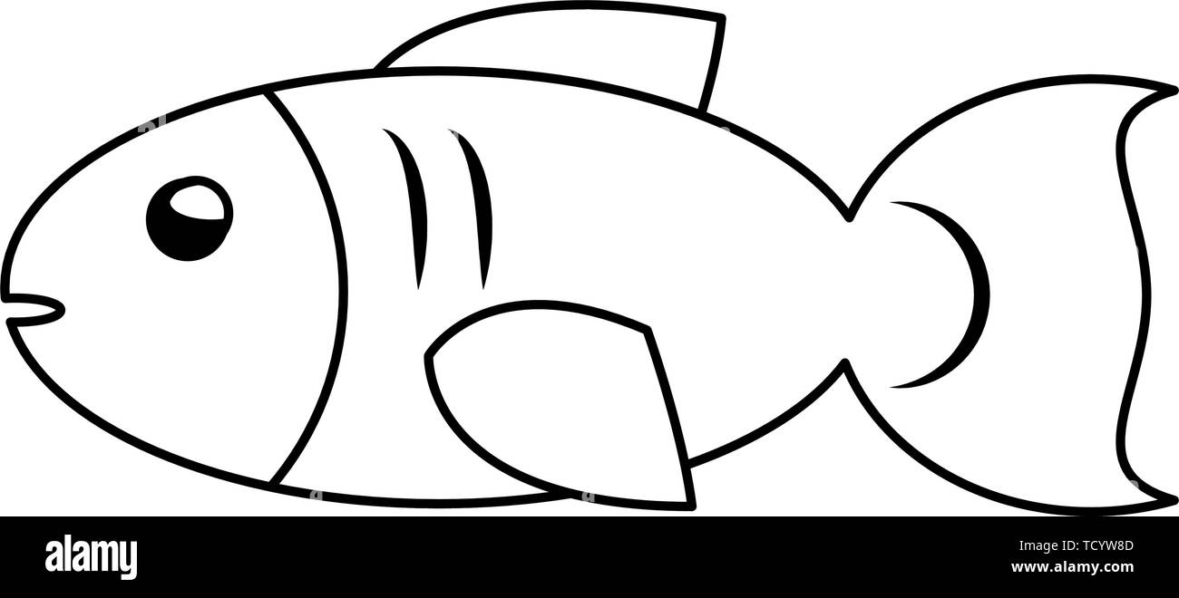 big fish icon cartoon in black and white Stock Vector