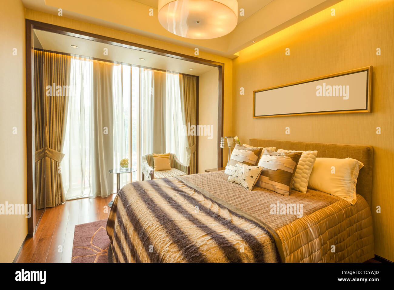 Luxury Hotel Bedroom With Upscale Furniture And Modern Style