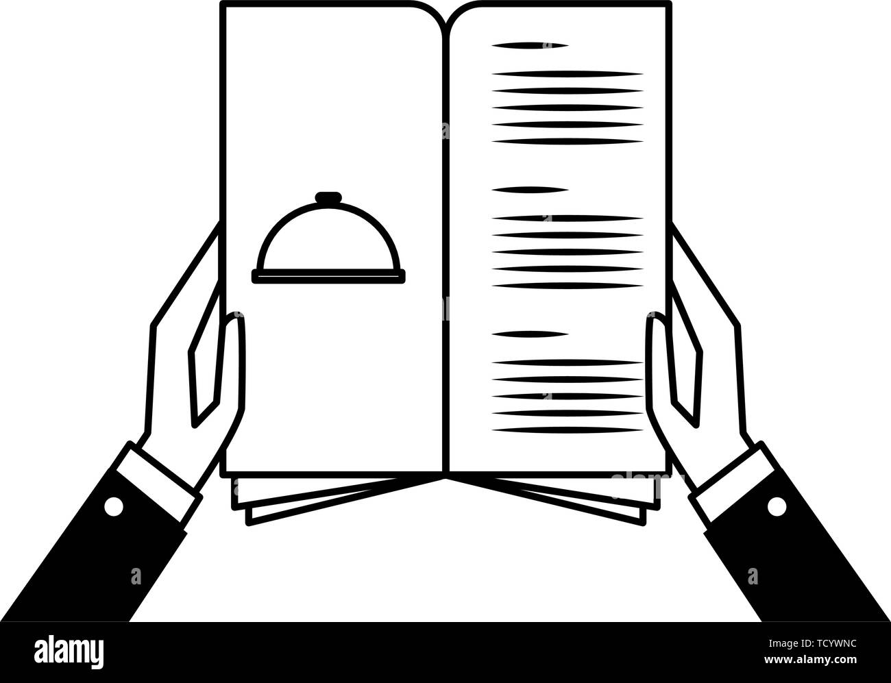 restaurant food and cuisine cartoons in black and white Stock Vector