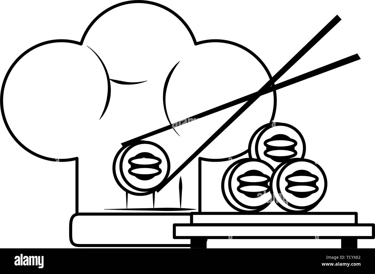 Restaurant Food And Cuisine Cartoons In Black And White Stock Vector