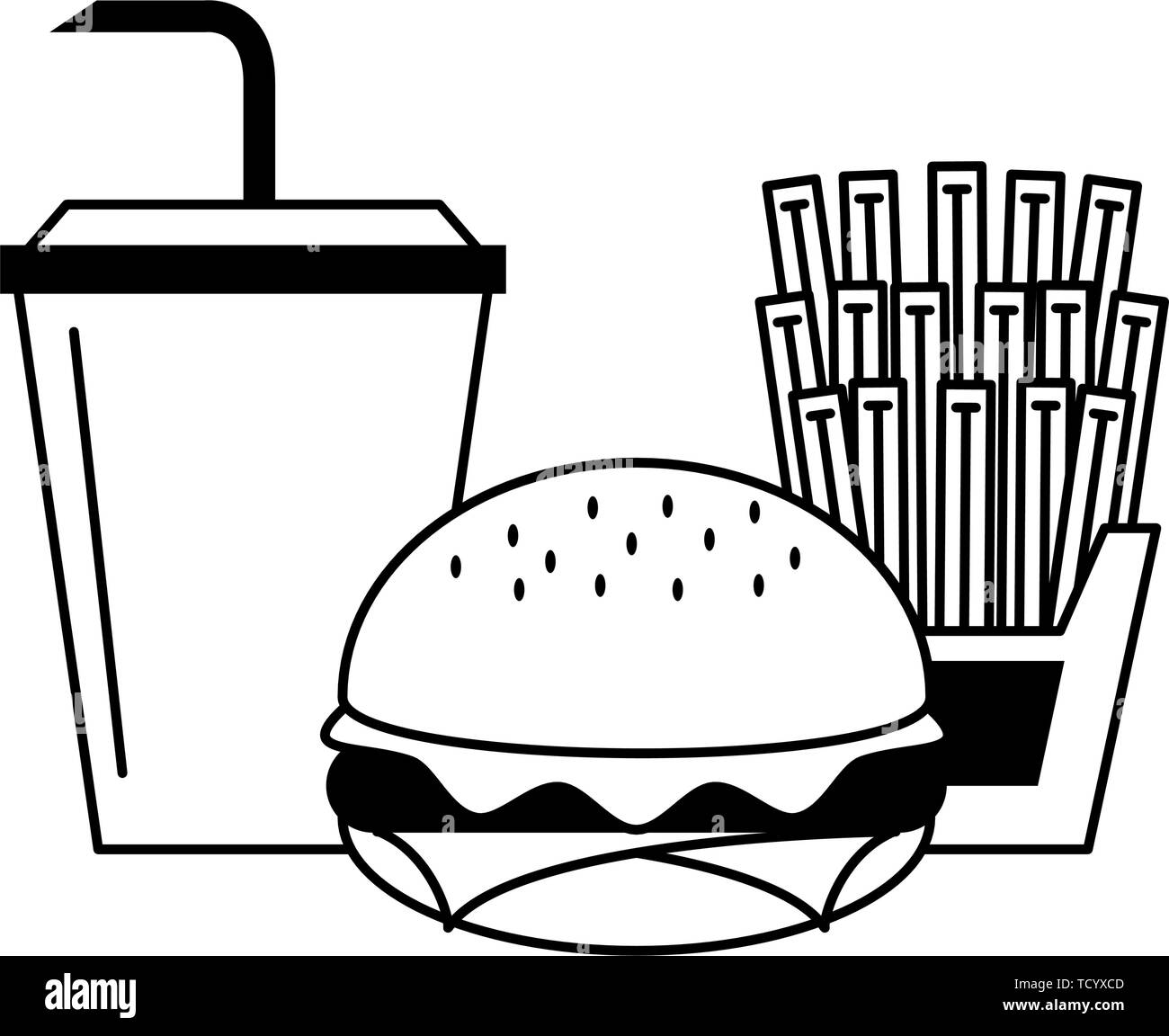 restaurant food and cuisine cartoons in black and white Stock Vector