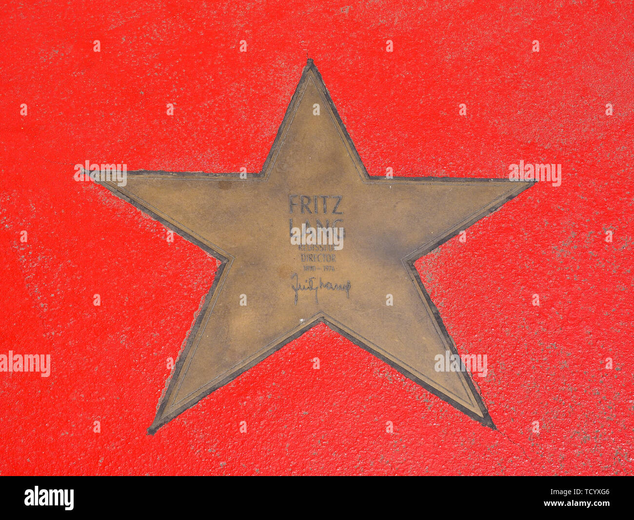 BERLIN, GERMANY - CIRCA JUNE 2019: Fritz Lang star on the Boulevard der Stars (the Walk of Fame) Stock Photo