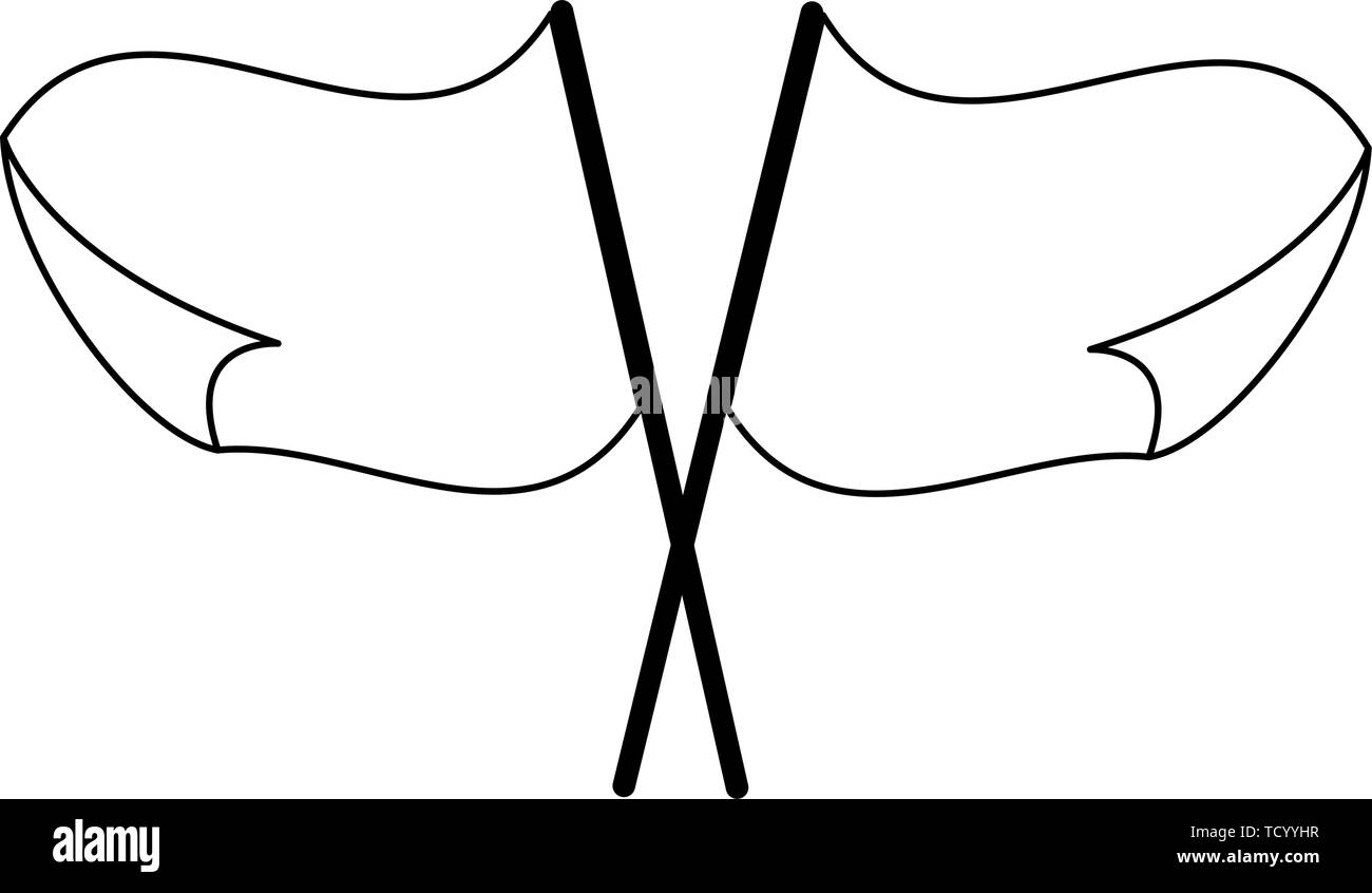 Soccer blue and yellow flags isolated symbol in black and white Stock