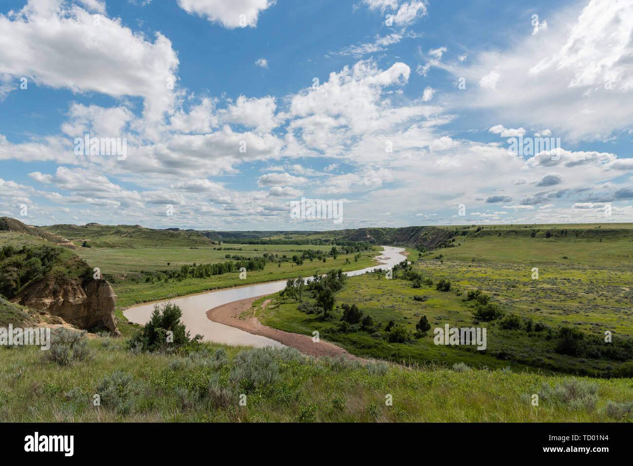 Little Missouri River Snakes Through Prairie in North Dakota Stock ...