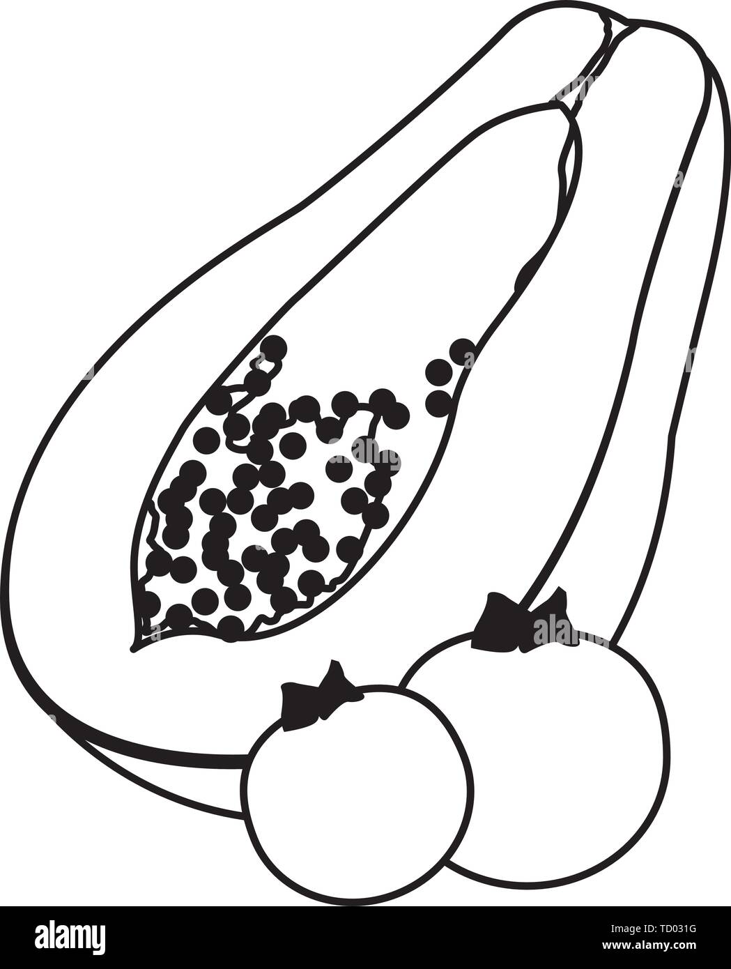 exotic tropical fruit icon cartoon in black and white Stock Vector