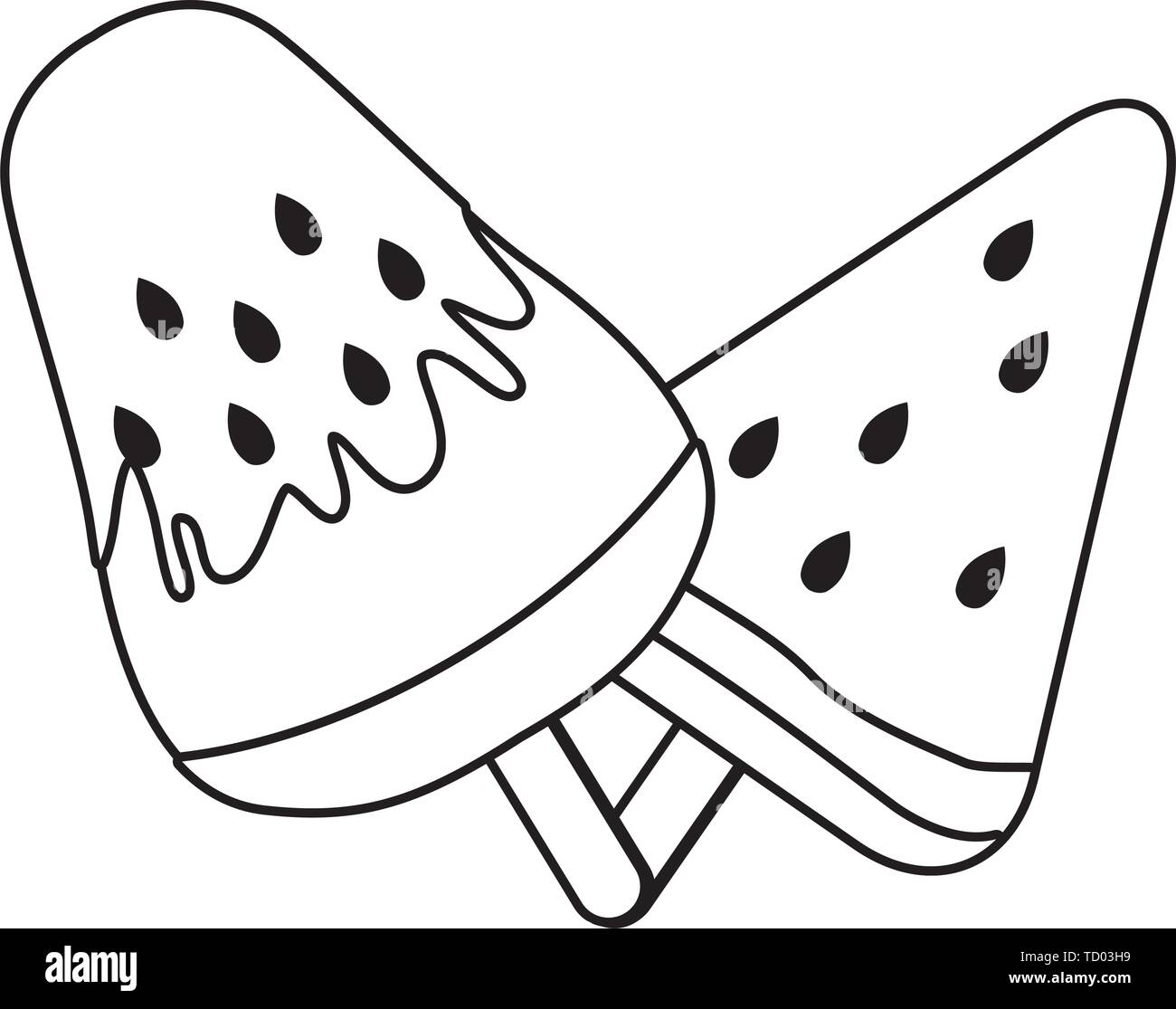 delicious ice lolly icon cartoon  in black and white Stock Vector