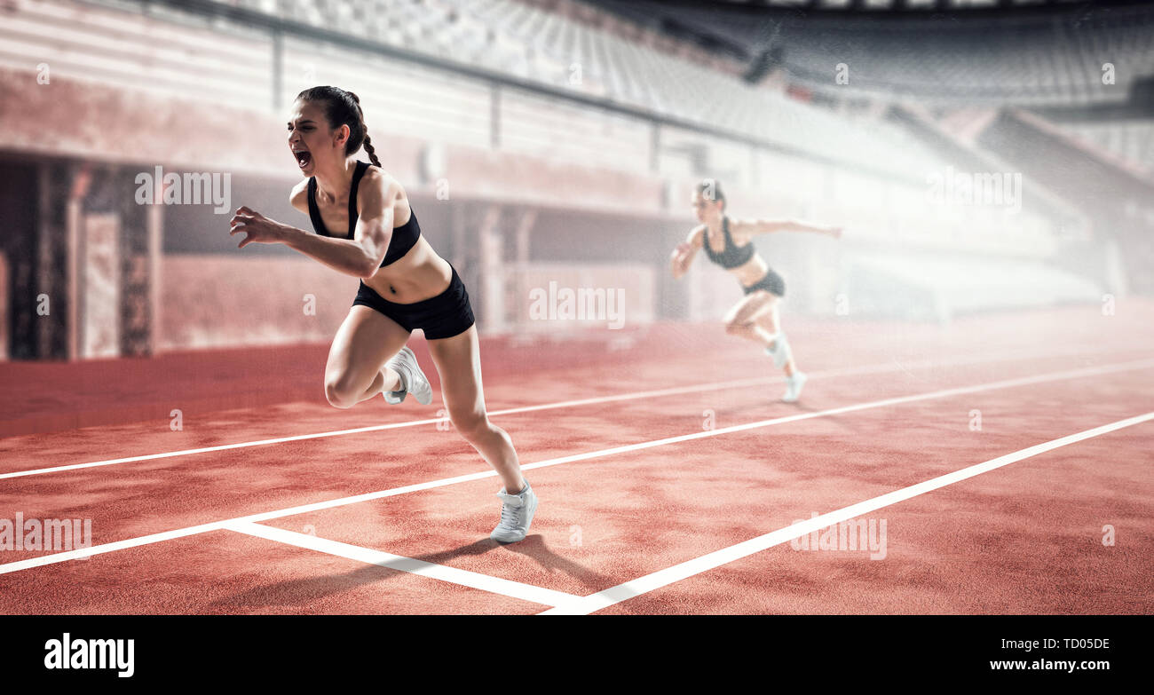 Sport concept. A strong athletic, women sprinter, wearing in the  sportswear, fitness and sport motivation Stock Photo - Alamy