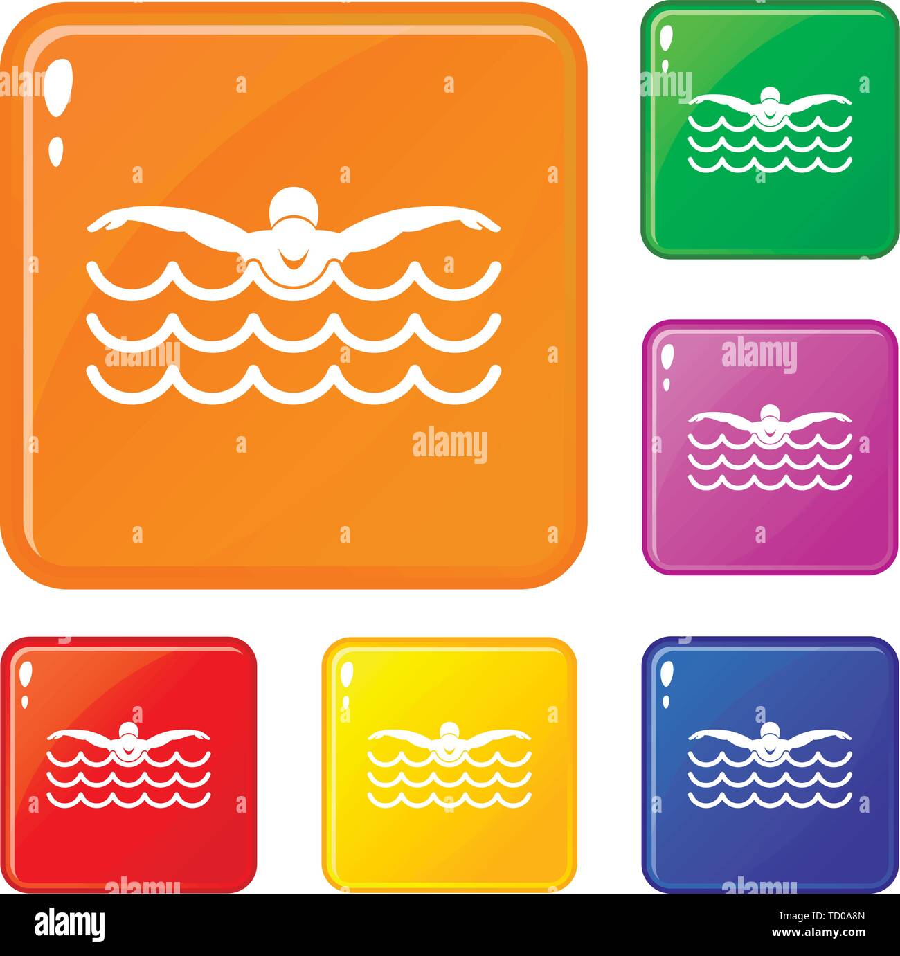 Butterfly swimmer icons set vector color Stock Vector