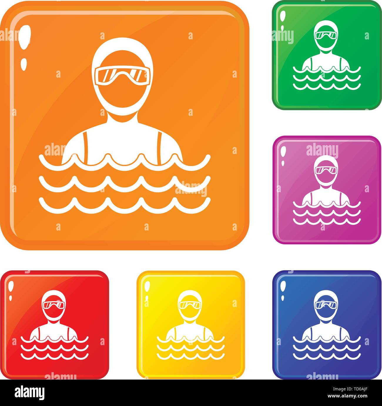 Scuba diver man in diving suit icons set vector color Stock Vector ...