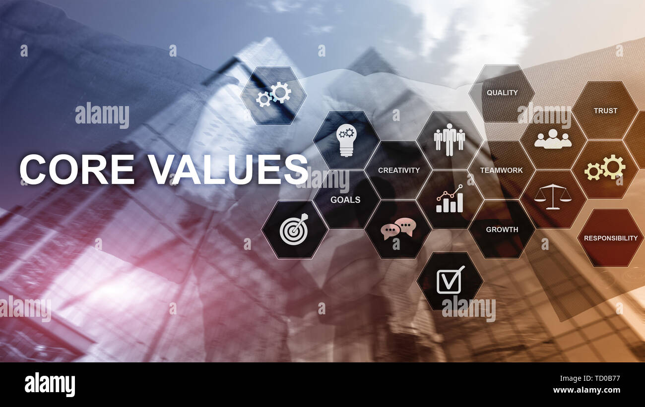 Core values concept on virtual screen. Business and finance solutions. Stock Photo