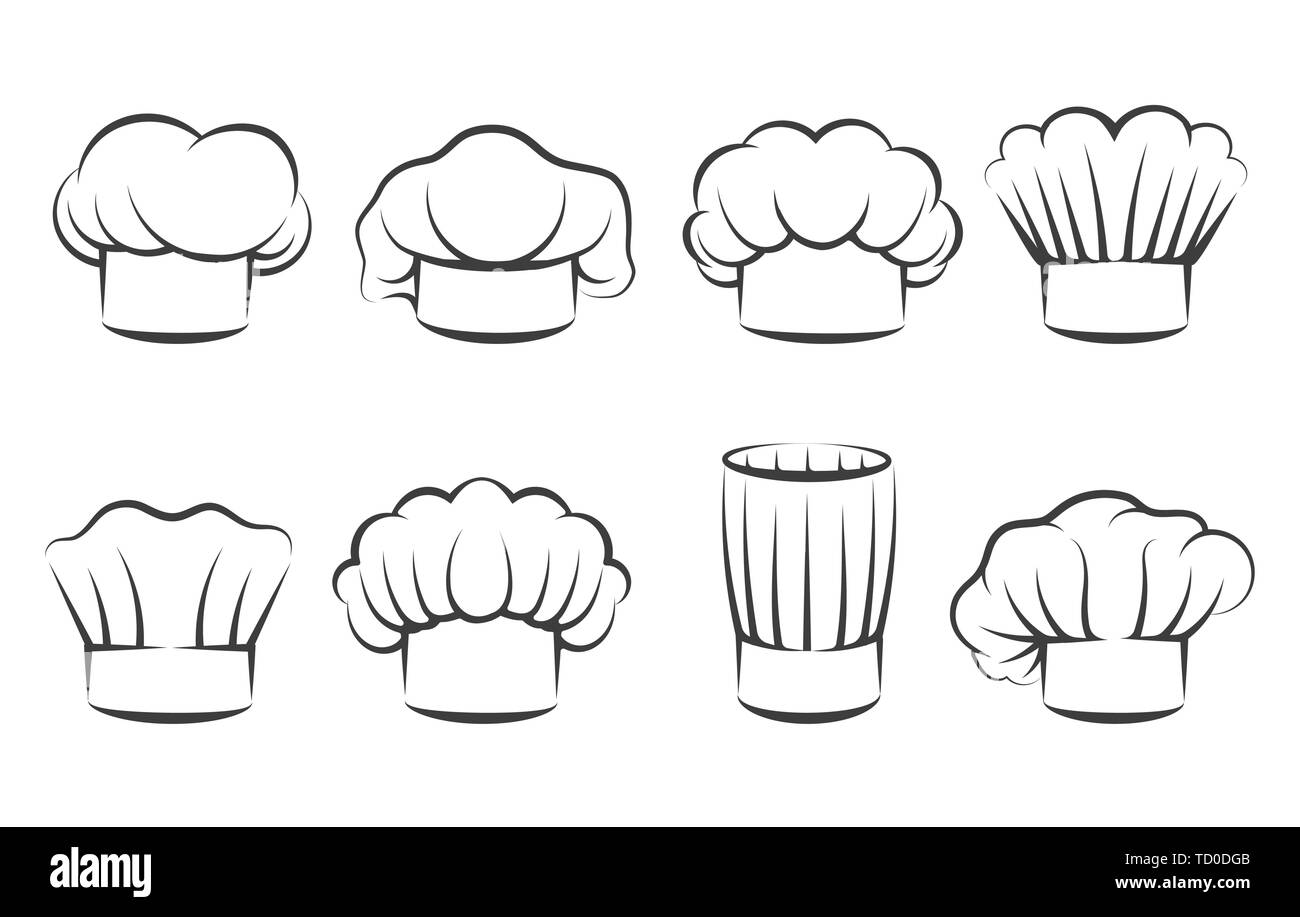 Cook chef hats icons. Hand drawn chefs toque vector illustration, kitchen  cooker caps isolated on white background Stock Vector Image & Art - Alamy