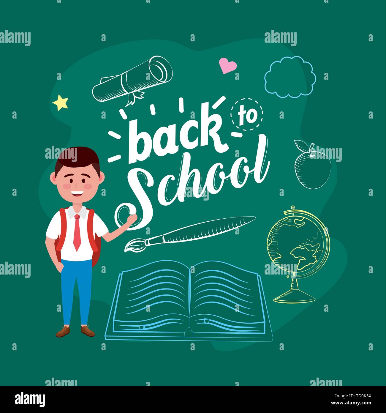 boy student with backpack and book with brushpaint to back to school ...