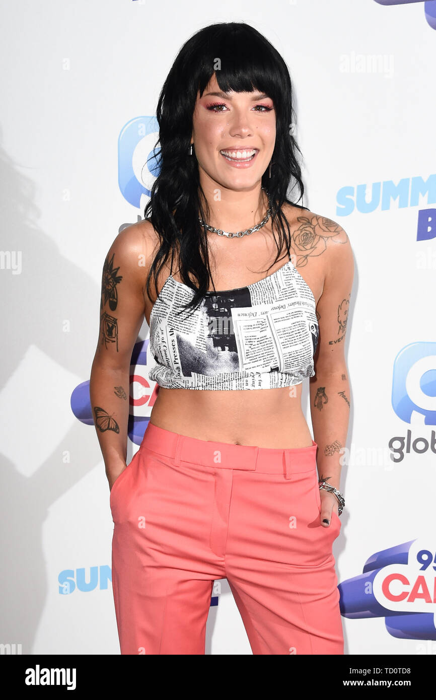 LONDON, UK. June 08, 2019: Halsey poses on the media line before performing  at the Summertime Ball 2019 at Wembley Arena, London Picture: Steve  Vas/Featureflash Stock Photo - Alamy