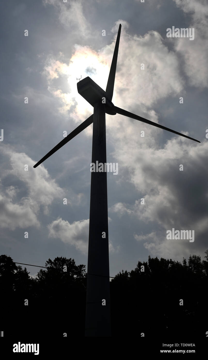 Svaty Hostyn, Czech Republic. 10th June, 2019. A wind turbine is seen in Svaty Hostyn, Zlin Region, Czech Republic, on June 10, 2019. Credit: Dalibor Gluck/CTK Photo/Alamy Live News Stock Photo