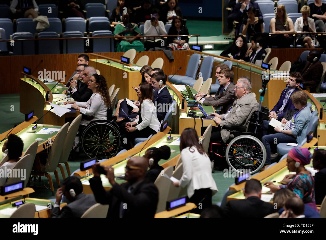 United Nations. 11th June, 2019. Photo taken on June 11, 2019 shows the 12th Session of the Conference of States Parties to the Convention on the Rights of Persons with Disabilities at the UN headquarters in New York. The acting chair of Committee on the Rights of Persons with Disabilities said on Tuesday that due to cash flow difficulties United Nations is facing, sessions of six of the ten UN human rights treaty bodies will be cancelled. Credit: Li Muzi/Xinhua/Alamy Live News Stock Photo