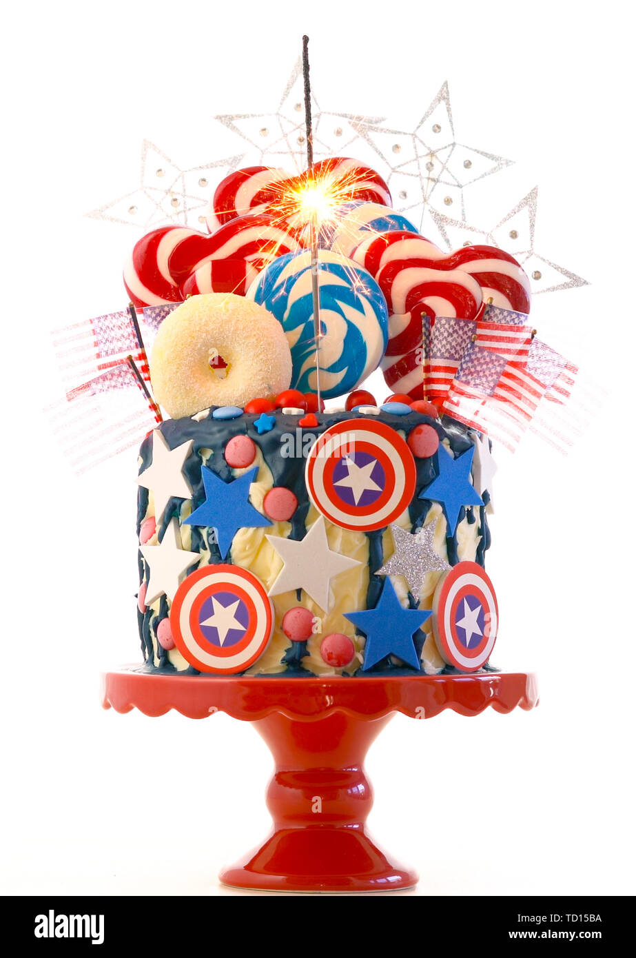 Usa Theme On Trend Candyland Fantasy Drip Cake With Decorations On