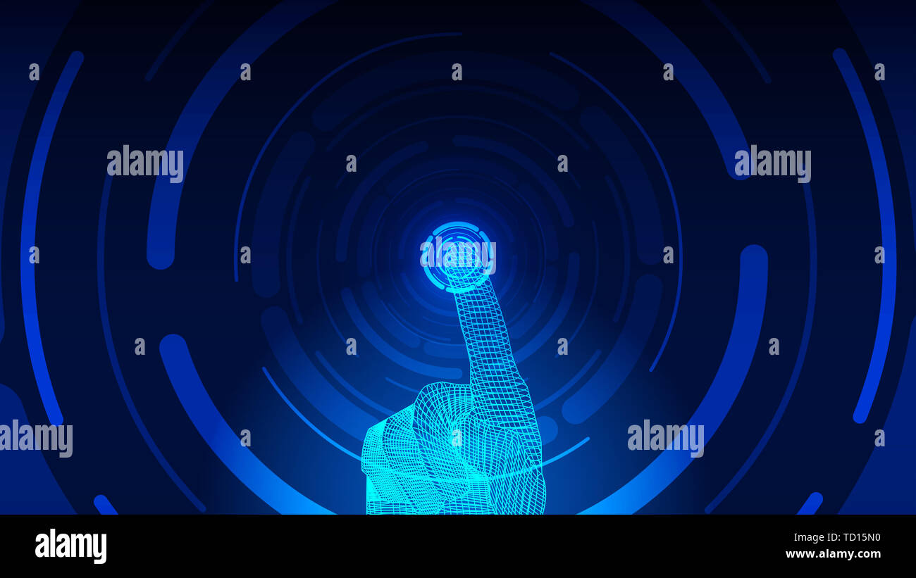 Hand touching screen, AI AI technology concept idea Stock Photo
