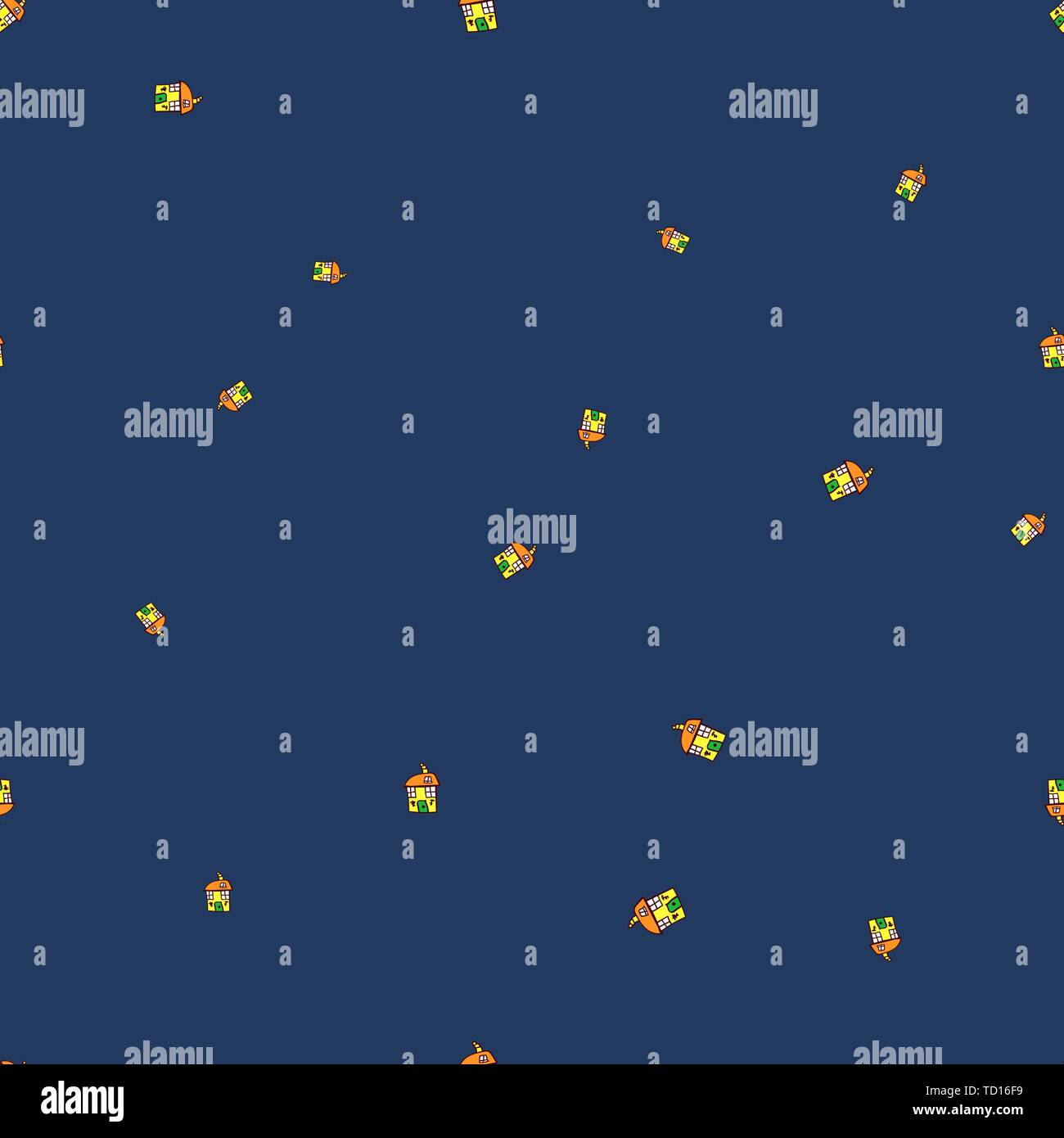 Seamless pattern of houses in doodle style. Vector illustration, kids ...