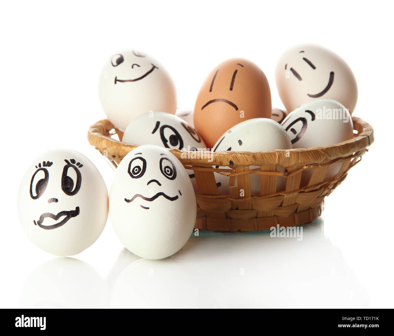 Eggs with funny faces isolated on white Stock Photo - Alamy
