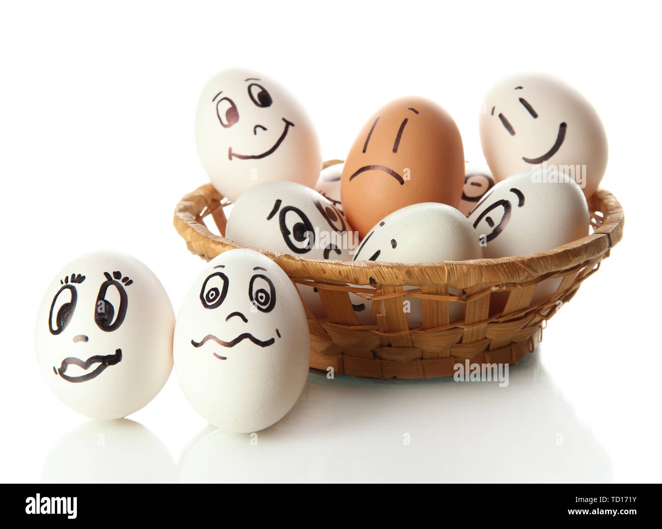 Eggs with funny faces isolated on white Stock Photo - Alamy