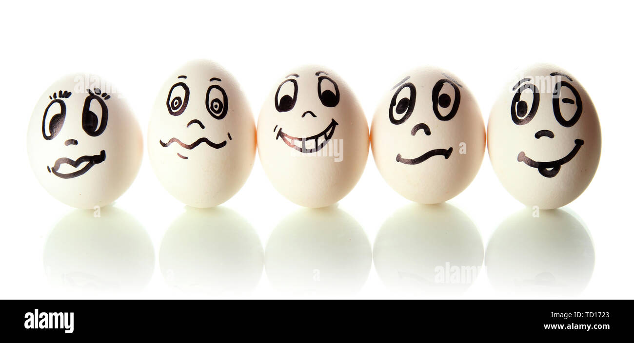 Eggs with funny faces isolated on white Stock Photo - Alamy