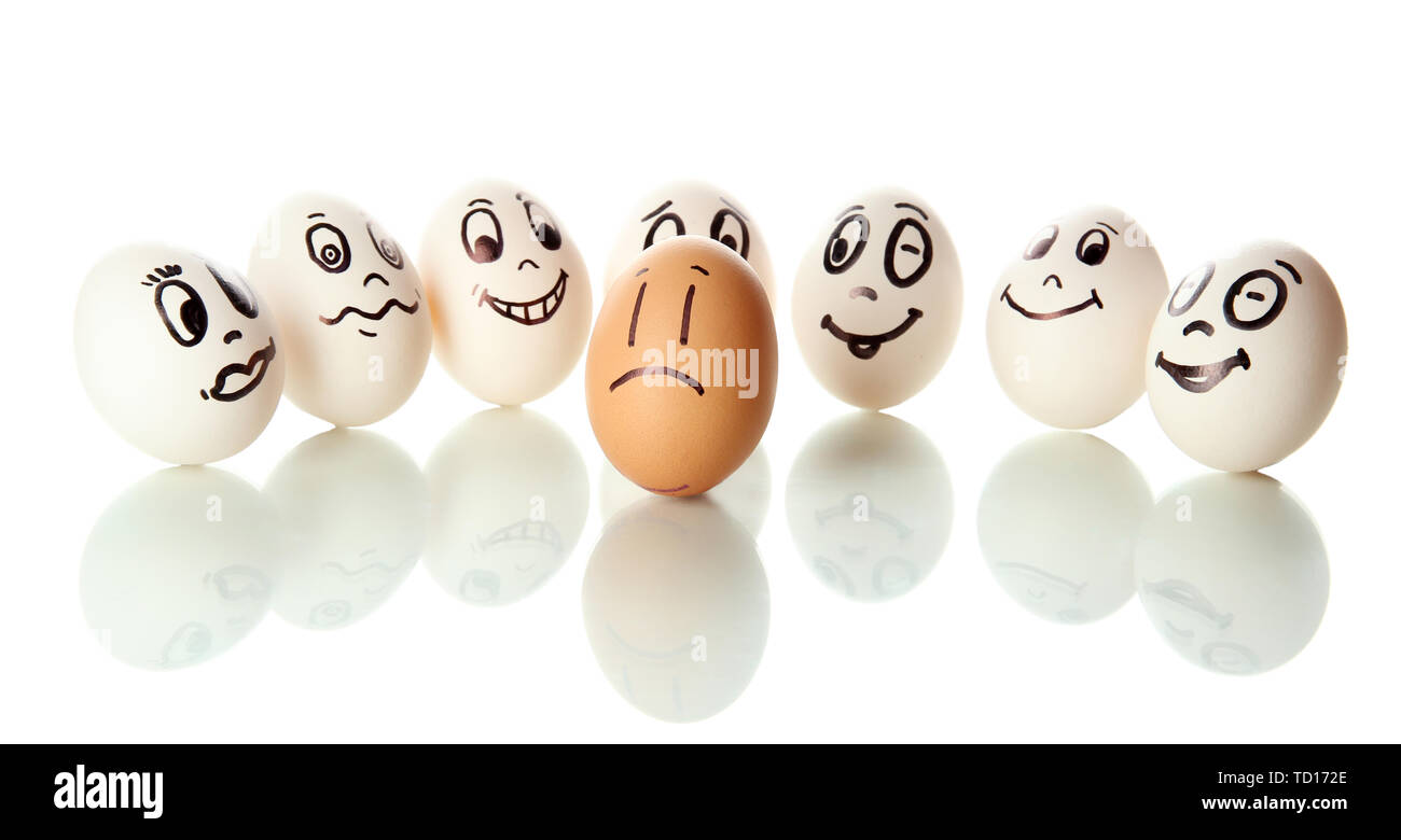 Eggs with funny faces isolated on white Stock Photo - Alamy