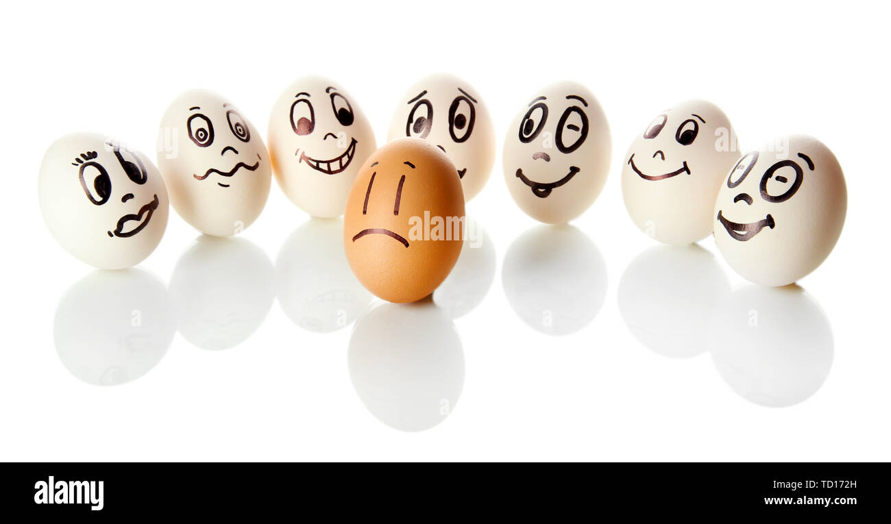Eggs with funny faces isolated on white Stock Photo - Alamy
