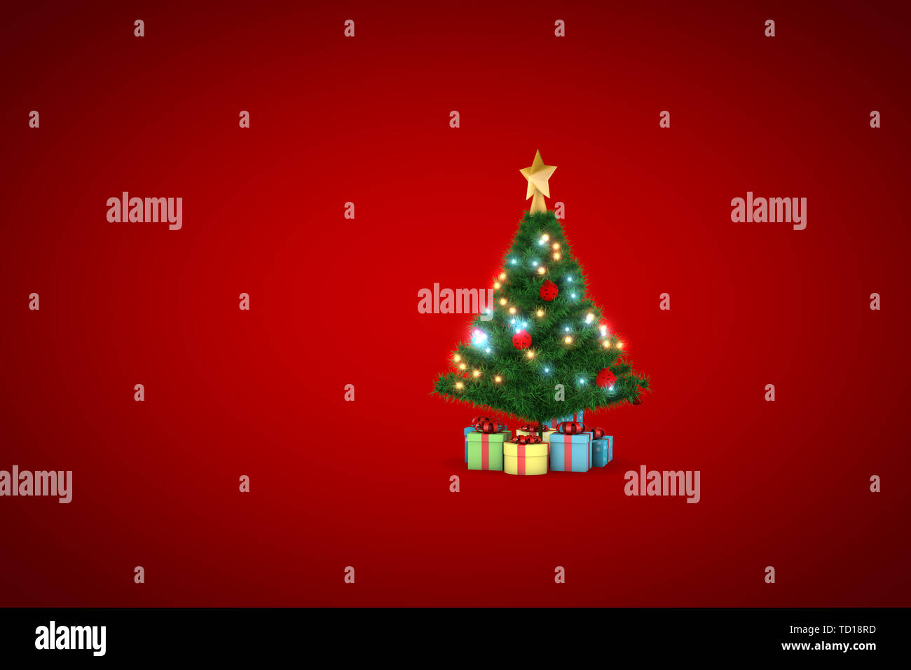 3D rendering, Christmas tree with red background Stock Photo - Alamy