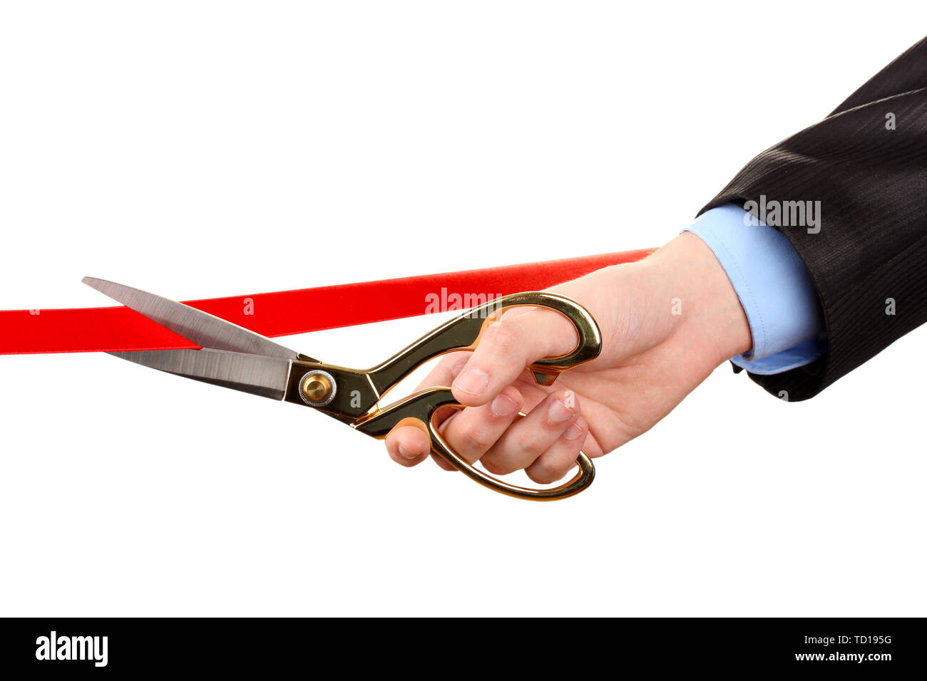 Red Ribbon Cutter Cutting red ribbon, isolated on white Stock Photo - Alamy