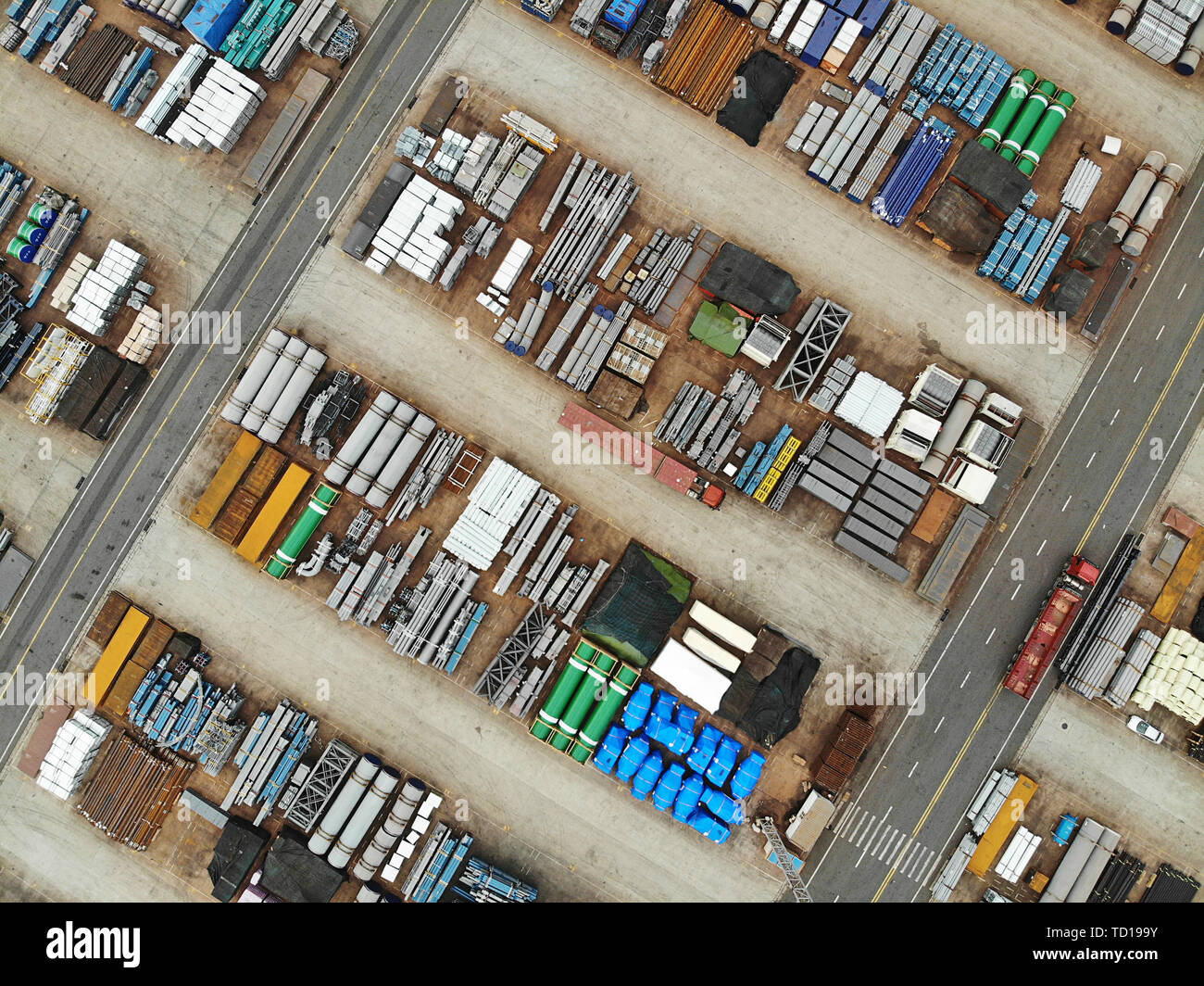 Industrial machinery spare parts trade transit wharf yard Stock Photo