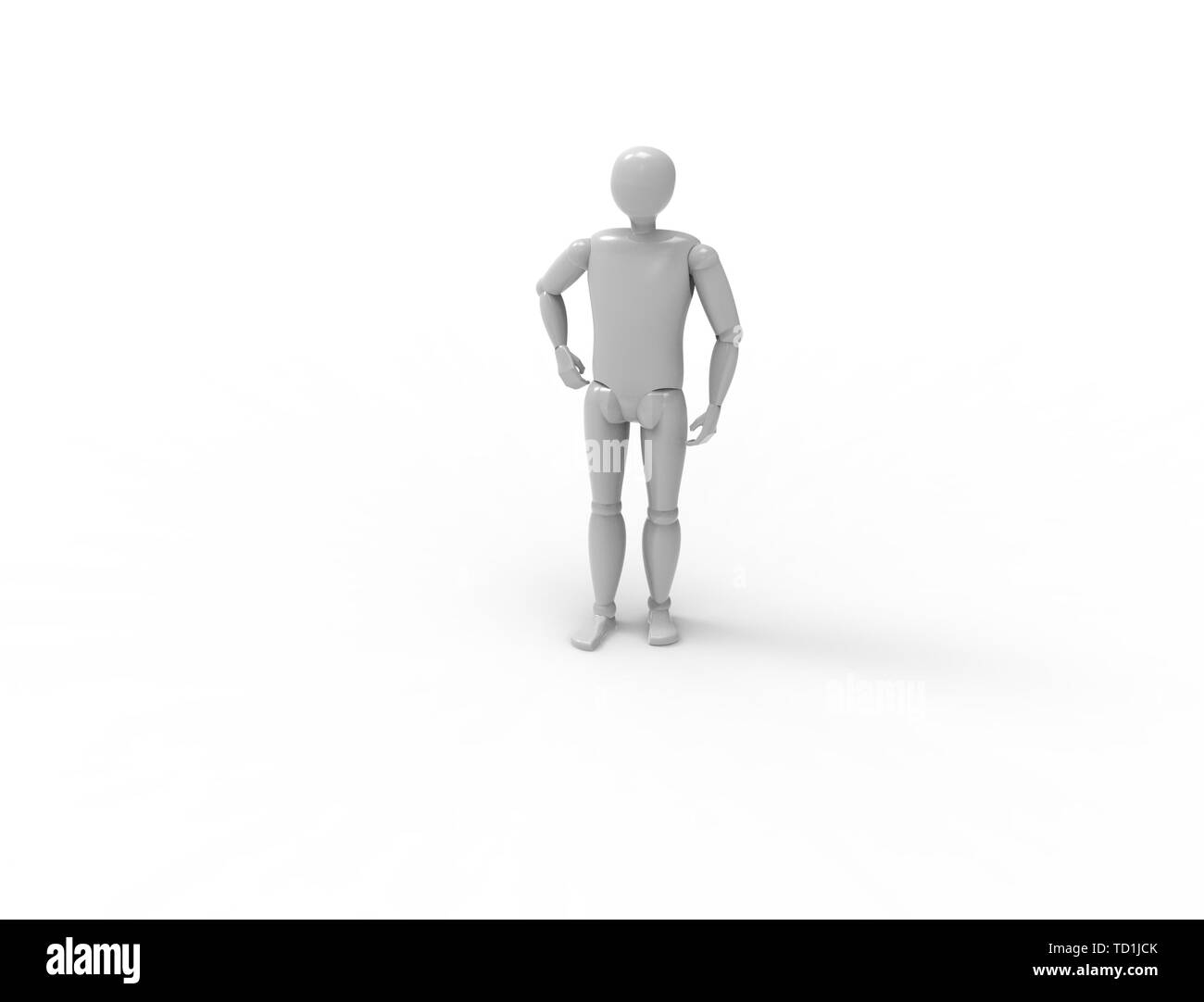 3d rendering of a dummy standing posing is white studio background. Stock Photo