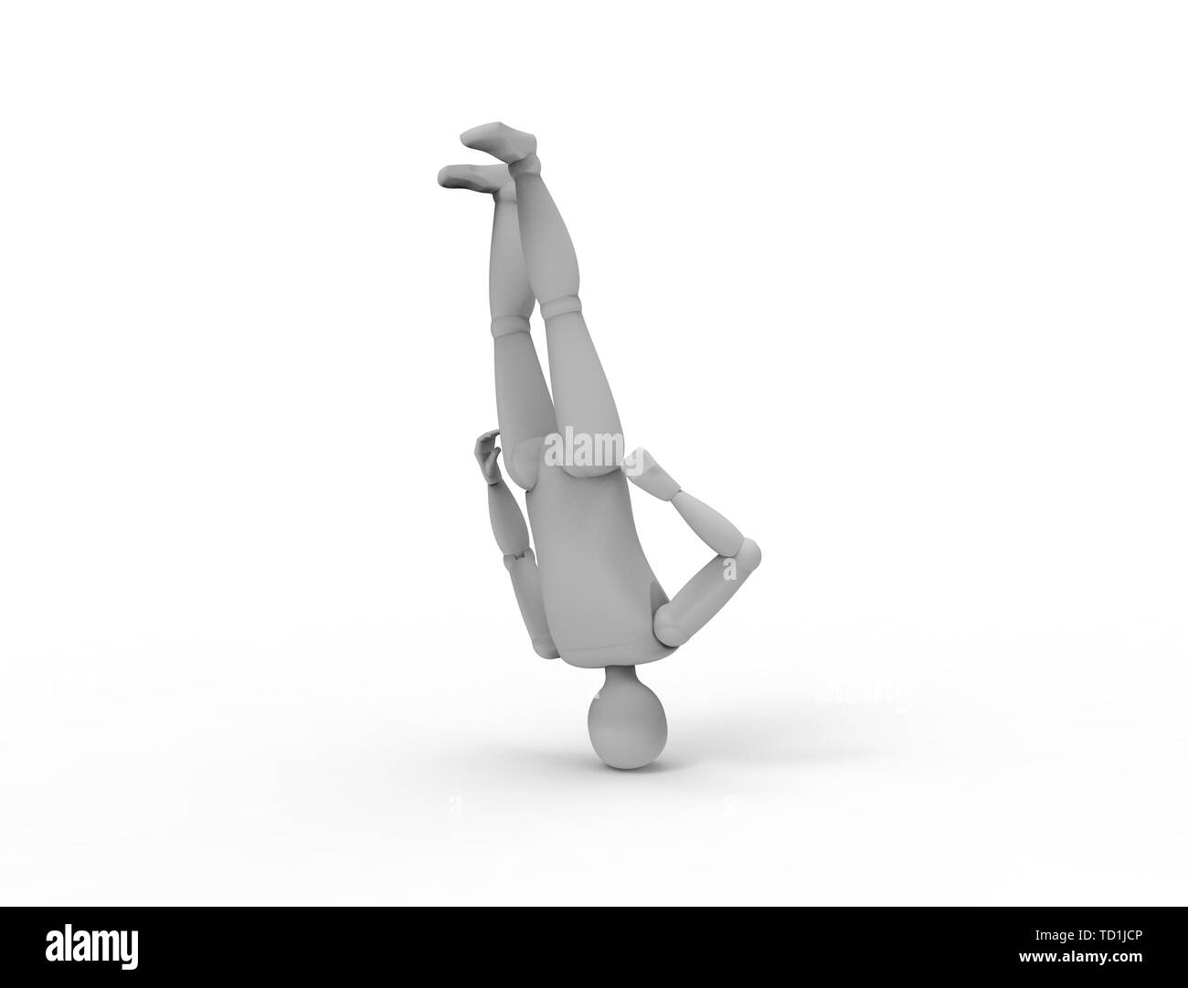 3d rendering of a human dummy upside down isolated in white studio background. Stock Photo