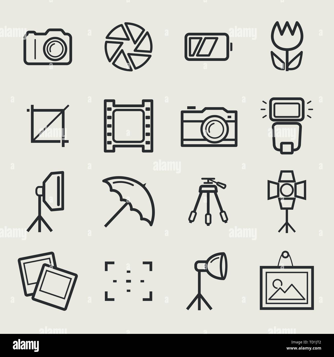 Photo icons. Set of 16 symbols for a photographic theme. Vector ...