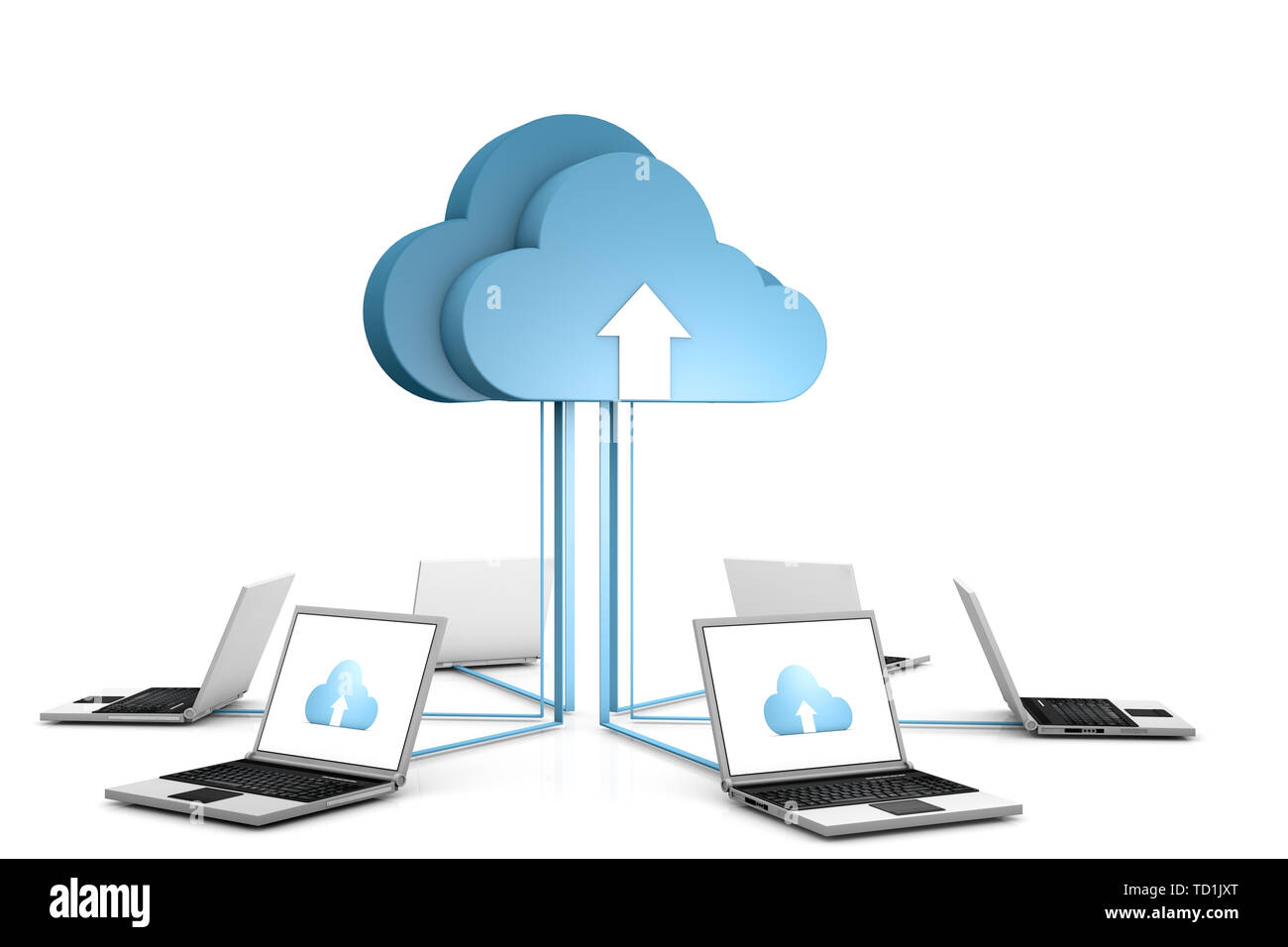 3d data cloud and laptops on white Stock Photo