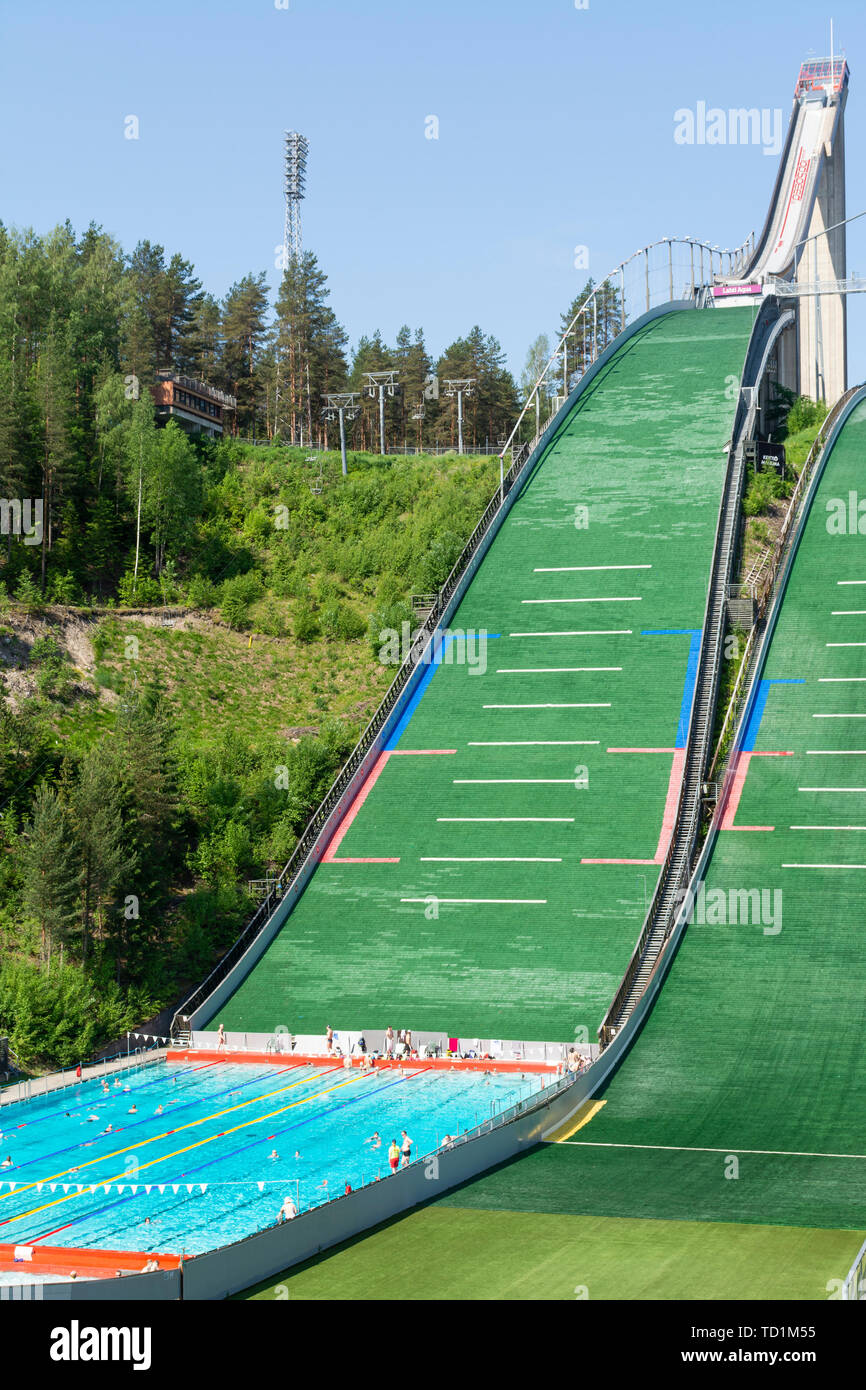 Swimming pool at the ski jump hills in Lahti Finland Stock Photo - Alamy