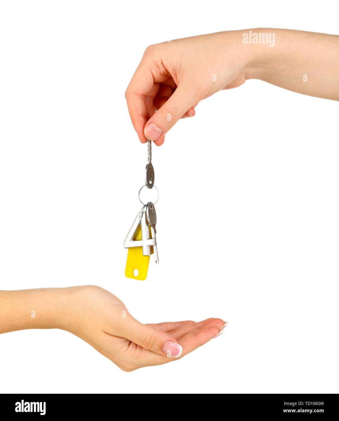 Transfer of house keys isolated on white Stock Photo Alamy