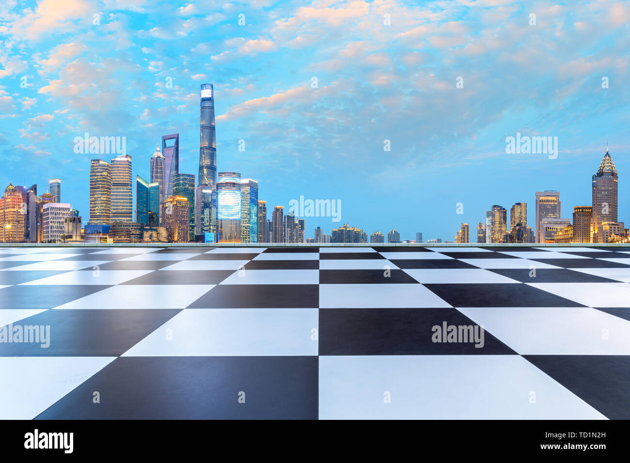 Shanghai Skyline And Modern City Skyscrapers With Empty Floor China Stock Photo Alamy