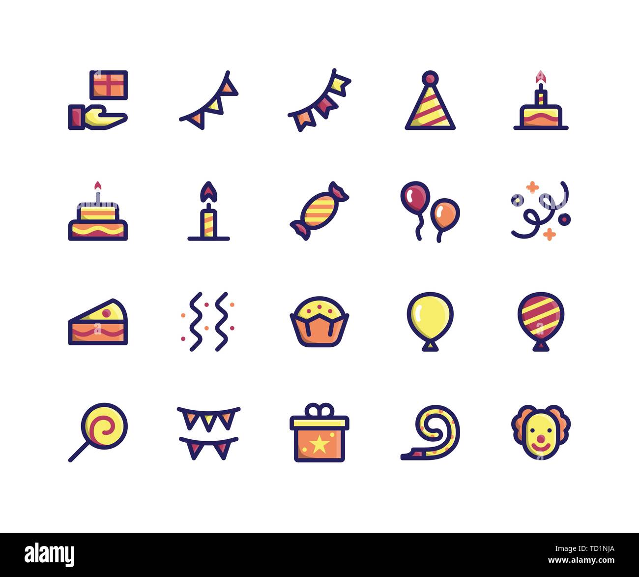 Simple Set of Camping Related Vector Filled Line Icons. Contains such Icons as gift, bunting, party, birthday, decoration and More. pixel perfect vect Stock Vector