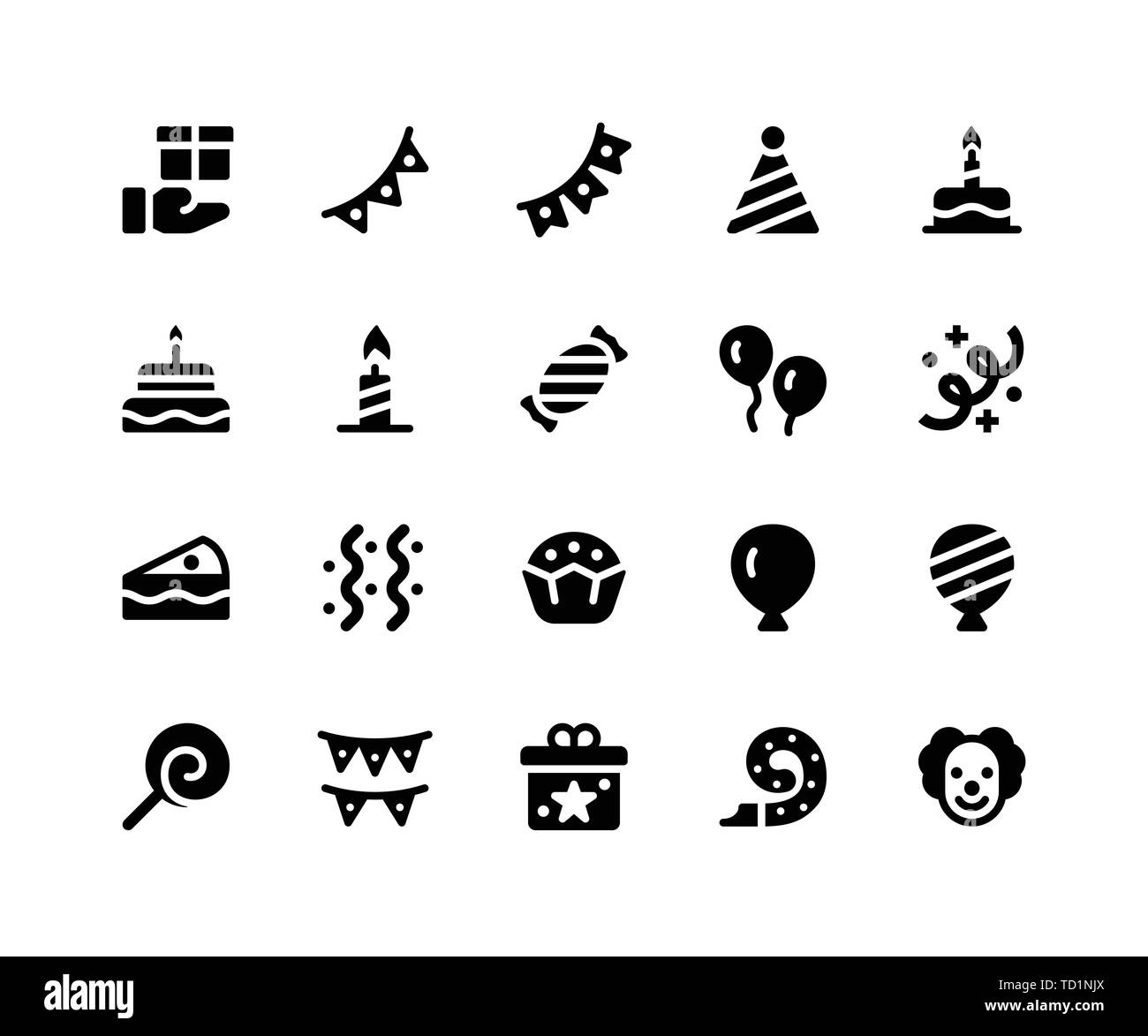 Simple Set of Camping Related Vector Glyph Icons. Contains such Icons as gift, bunting, party, birthday, decoration and More. pixel perfect vector ico Stock Vector