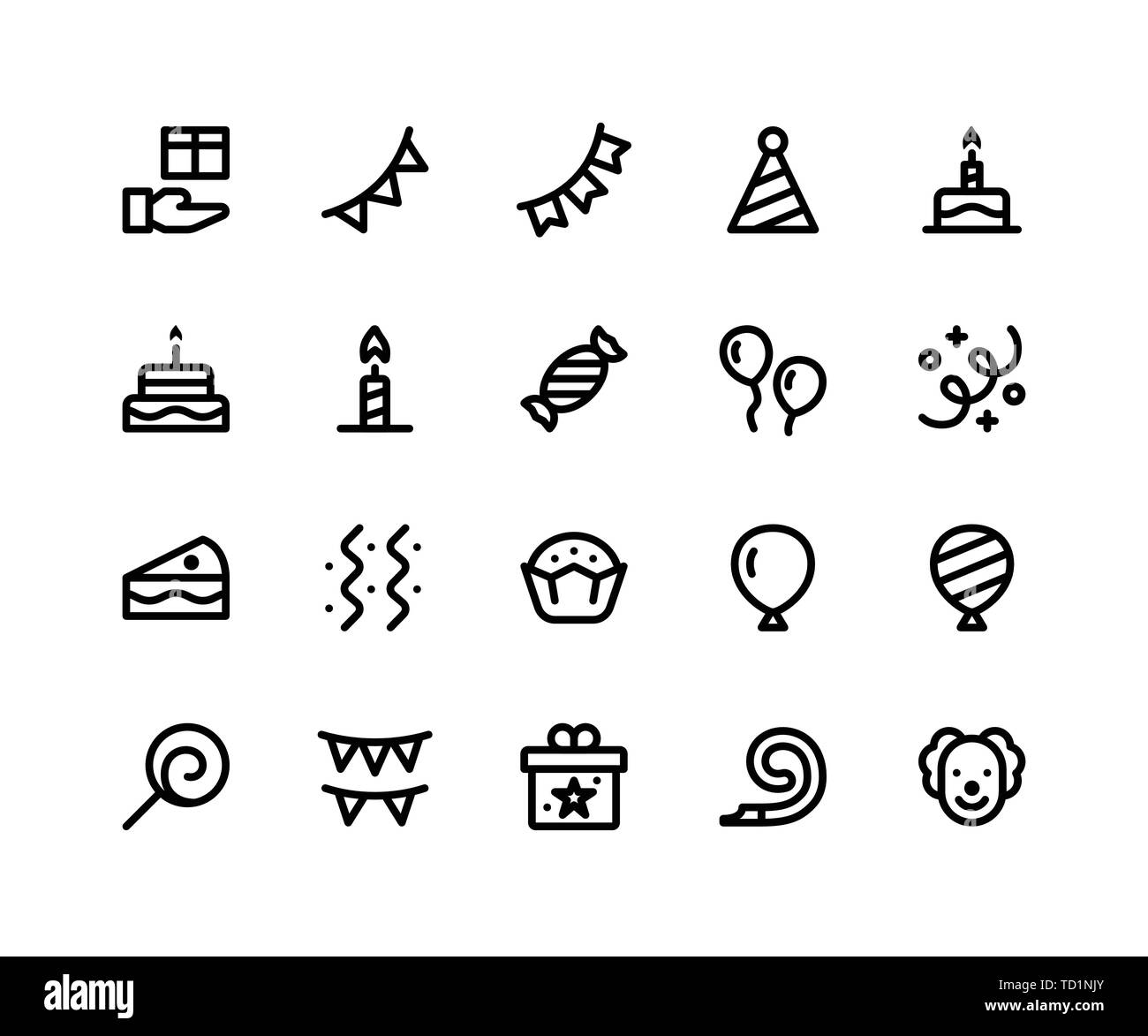 Simple Set of Camping Related Vector Line Icons. Contains such Icons as gift, bunting, party, birthday, decoration and More. pixel perfect vector icon Stock Vector