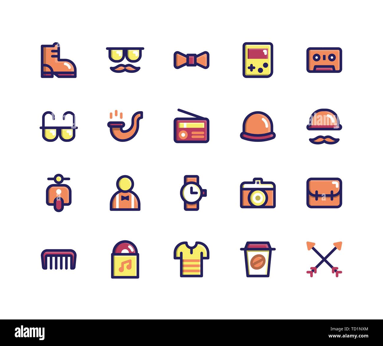 Simple Set of Hipster Related Vector Filled Line Icons. Contains such ...