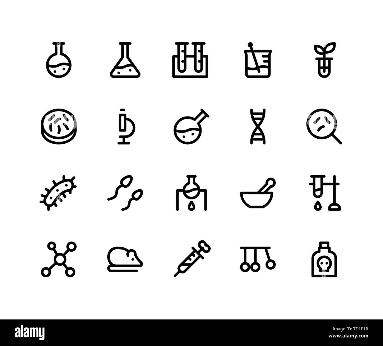 Simple Set of Laboratory Related Vector Line Icons. Contains such Icons chemistry, test tube, microscope, dna, germ and More. pixel perfect vector ico Stock Vector