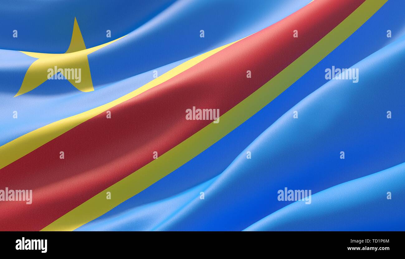 Close-up flag of Democratic Republic of the Congo. 3D illustration ...